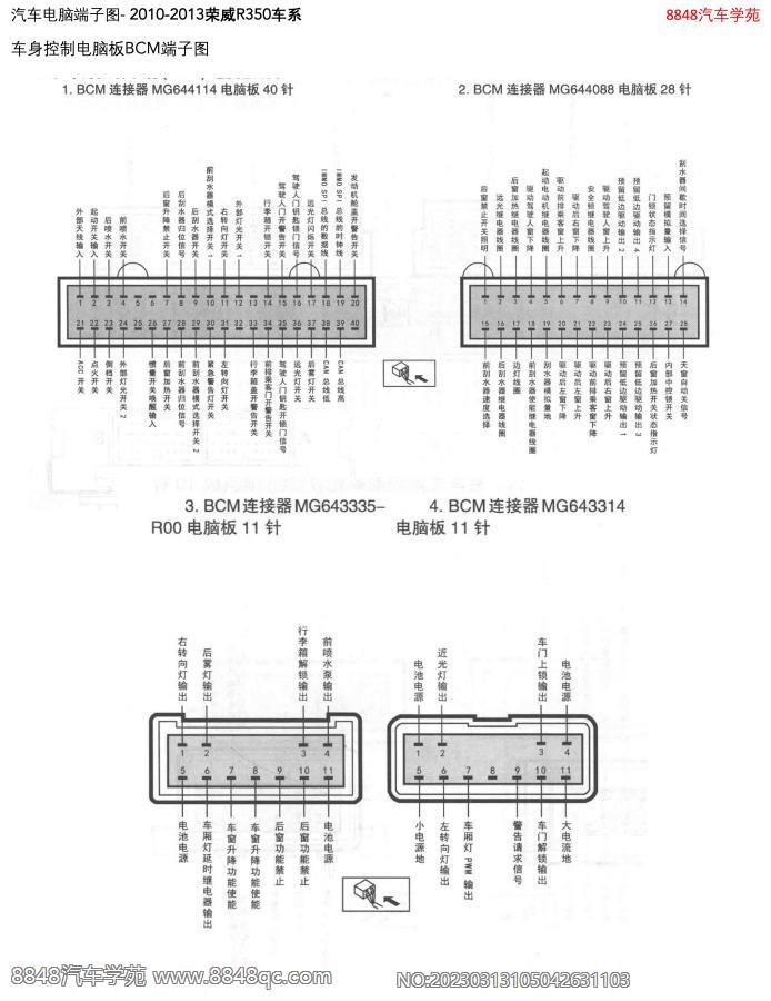 2010-2013荣威R350车系-车身控制电脑板BCM端子图